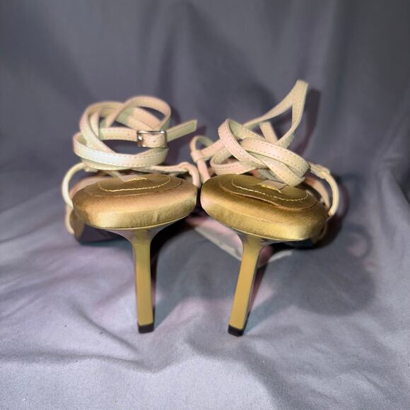 Zara Butter Yellow Strappy Lace-Up Square Toe Heels Size 6.5 NWT - Picture 4 of 7